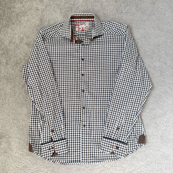 7 Downie St Plaid Brown Checkered Button Shirt - Picture 3 of 15